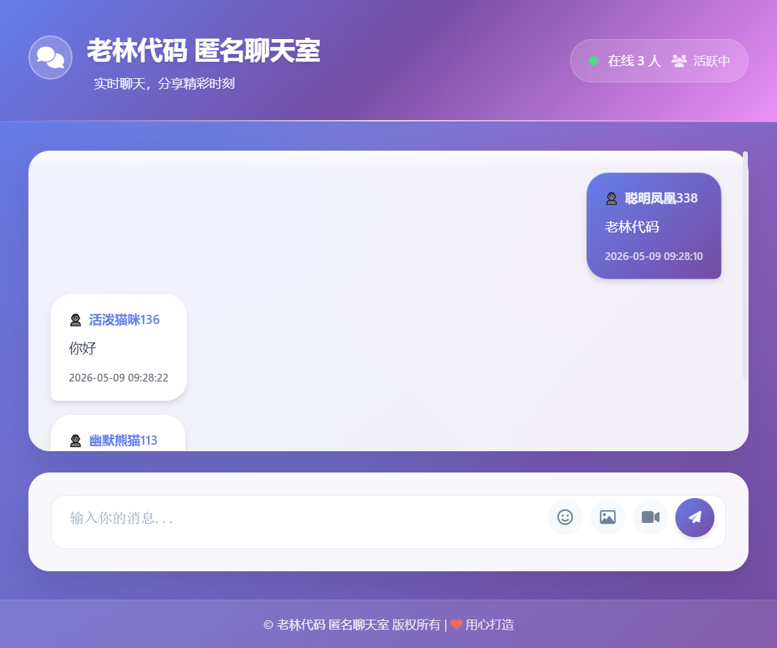 全新UI匿名在线聊天室系统源码 | 全开源轻量化